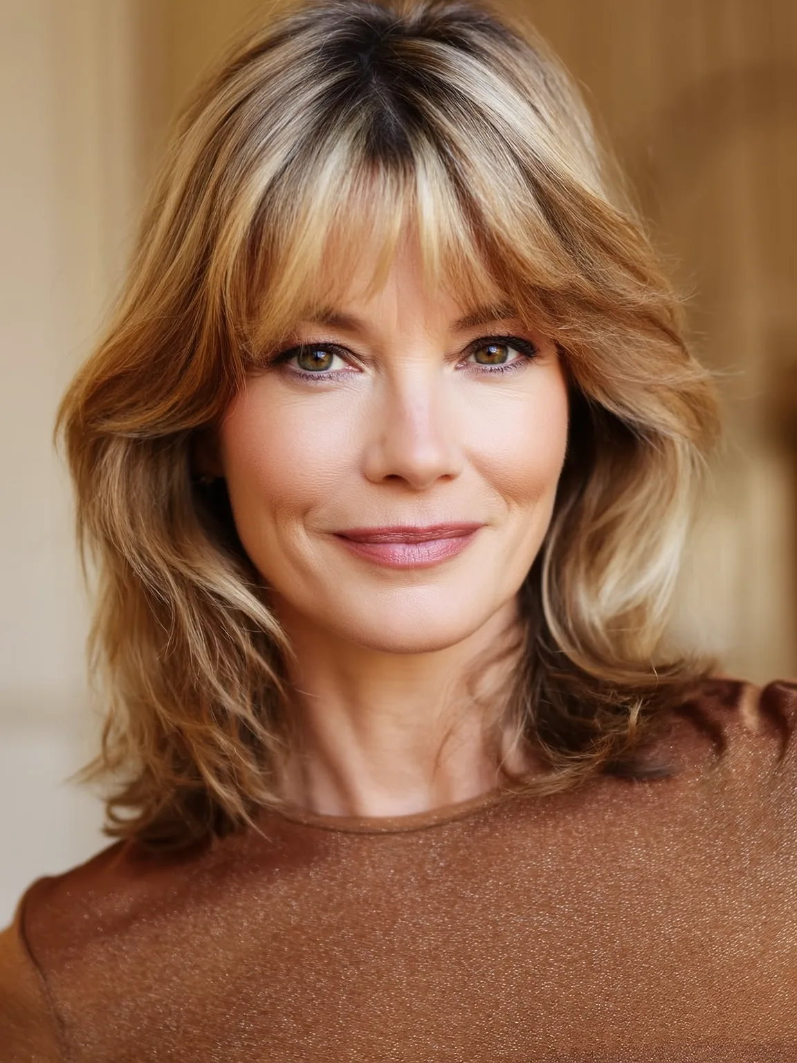 Shoulder-Length Feathered Layers with Honey Blonde Balayage